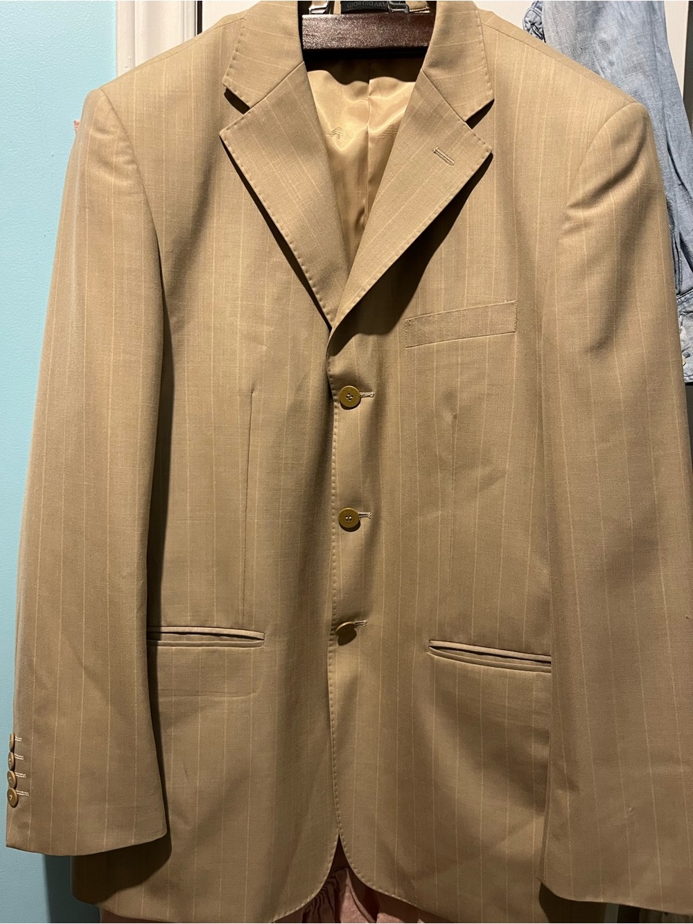 Vintage Giorgio Armani Collezioni Pinstripe 3-Button Blazer Suit Jacket 48 Wool